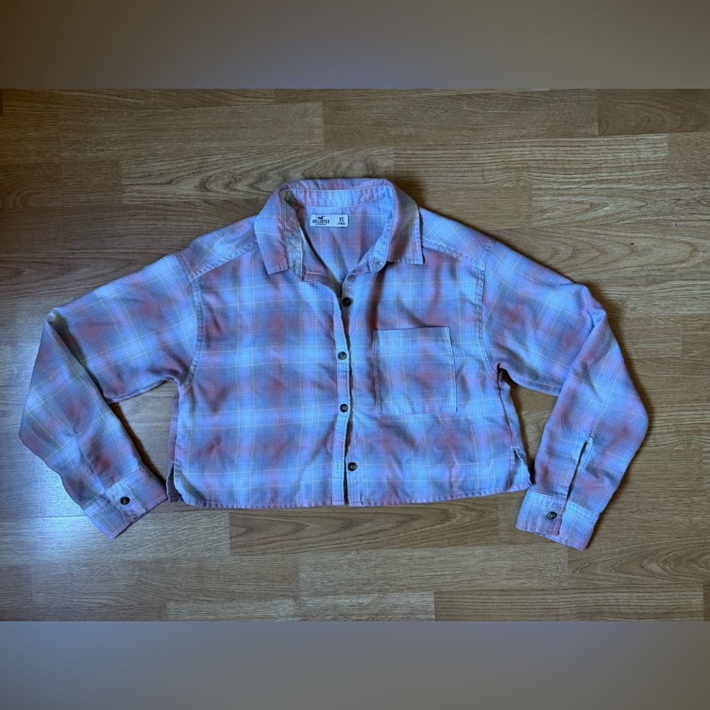 Hollister Pastel Plaid Cropped Shirt